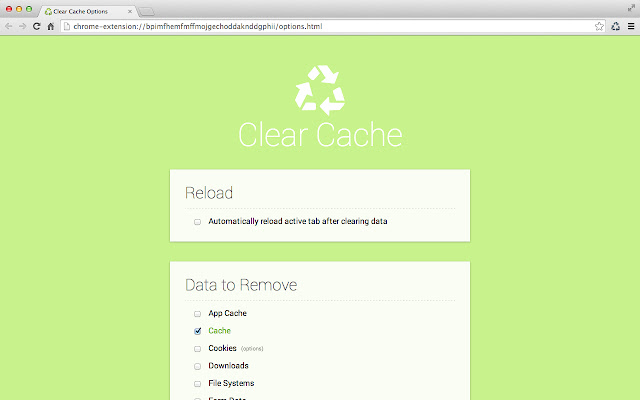 Clear Cache Chrome Extension Settings