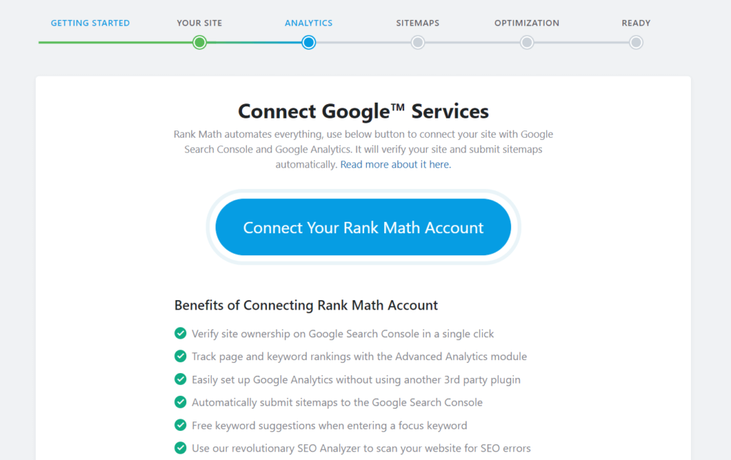 Connect rankmath with google search console and google analytics